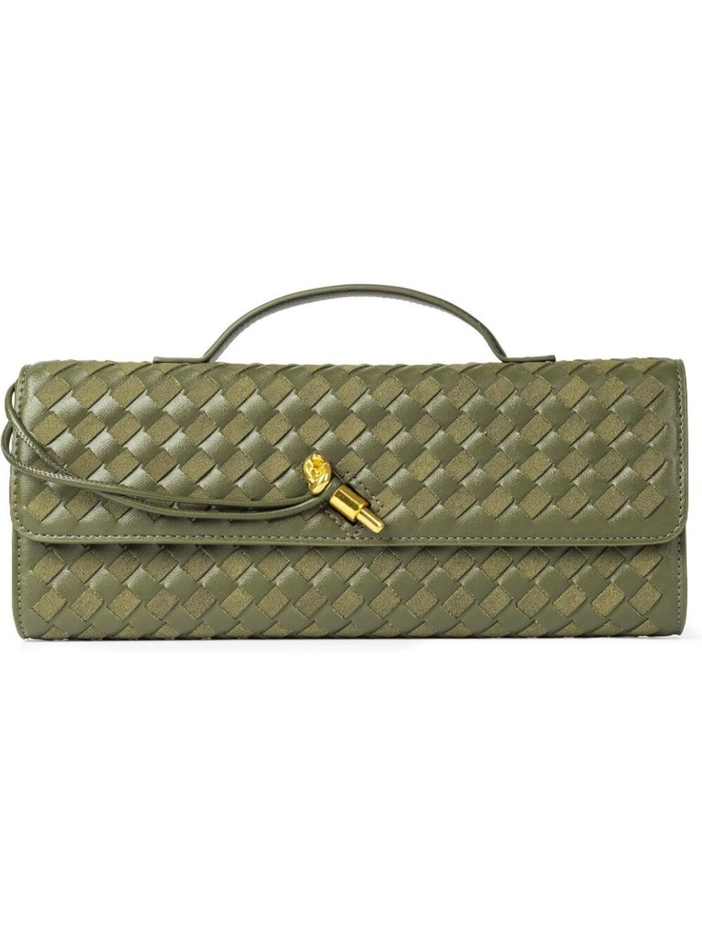 Womens Olive Woven Leather Suede Clutch Purse Evening Crossbody Handbag